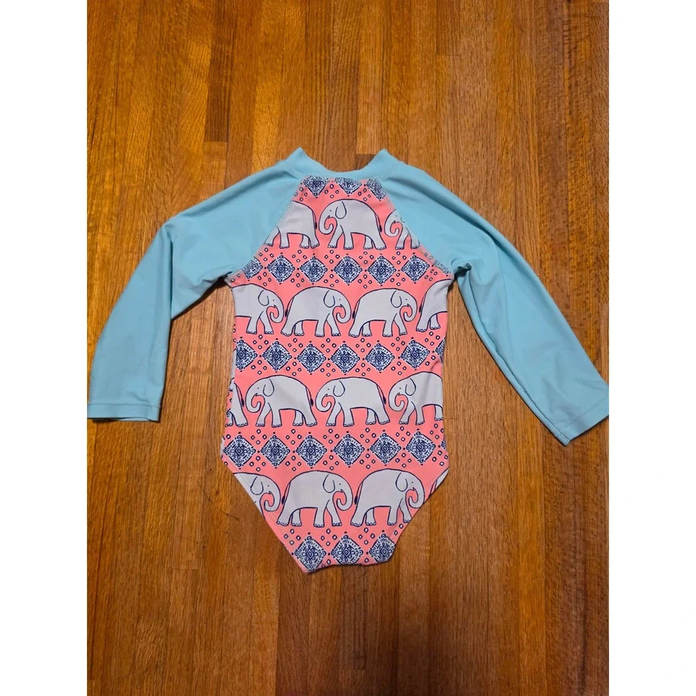 Floatimini Girls 24M Elephant Print Long Sleeve Rash Guard One Piece Swimsuit